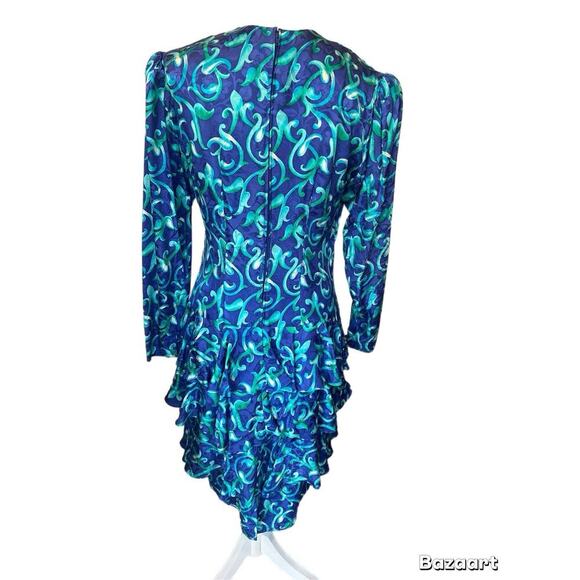 Carolyne Barton Dress Silk Size 10 Colorful Pattern Long Sleeve Blue/green - Picture 3 of 5